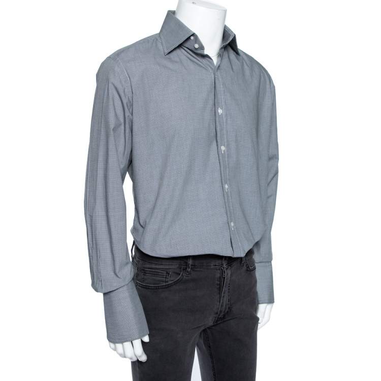 Pre Owned Tom Ford Black Micro Check Cotton Button Front Shirt XL 