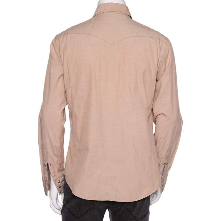 Pre Owned Tom Ford Beige Cotton Patch Pocket Detail Button Front Shirt XL
