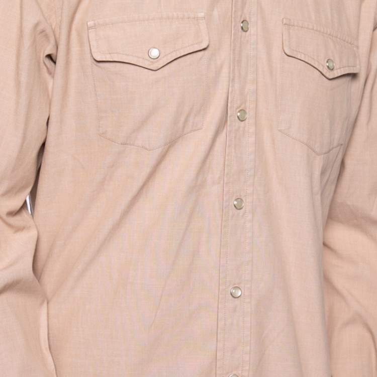 Pre Owned Tom Ford Beige Cotton Patch Pocket Detail Button Front Shirt XL
