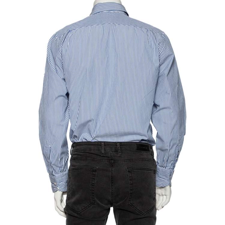Pre Owned Tom Ford Blue & White Striped Cotton Button Front Shirt L