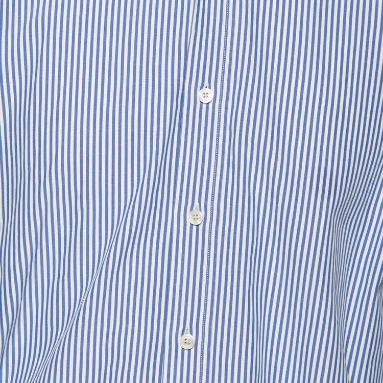Pre Owned Tom Ford Blue & White Striped Cotton Button Front Shirt L