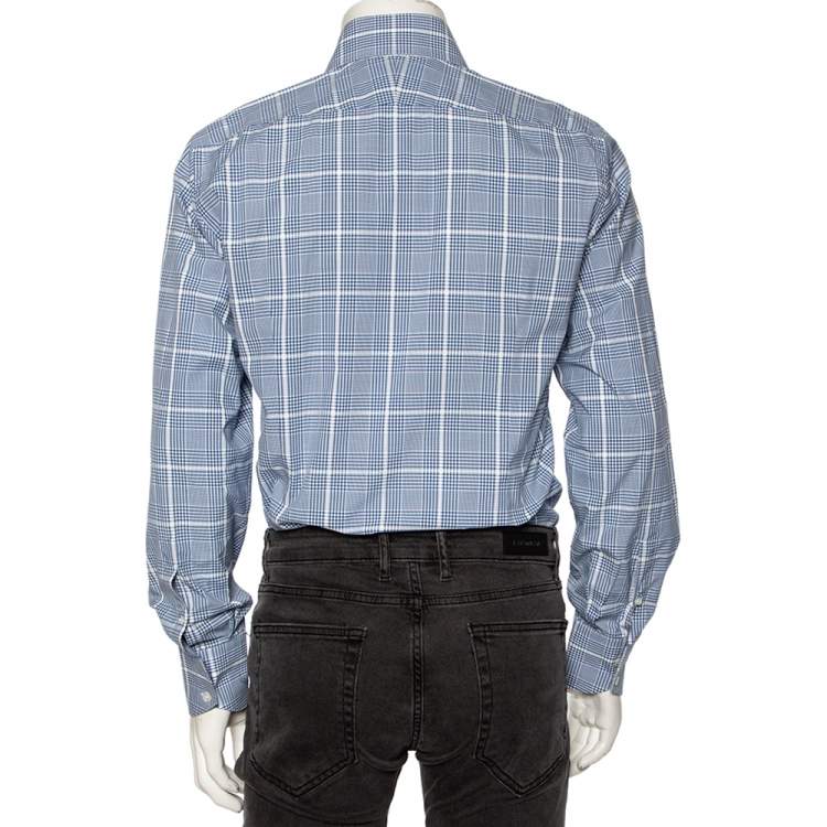 Pre Owned Tom Ford Blue Glen Checkered Cotton Button Front Shirt L