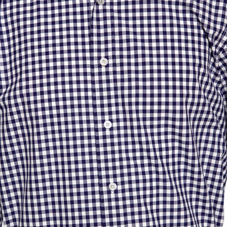 Pre Owned Tom Ford Indigo Gingham Checkered Cotton Button Front Shirt L
