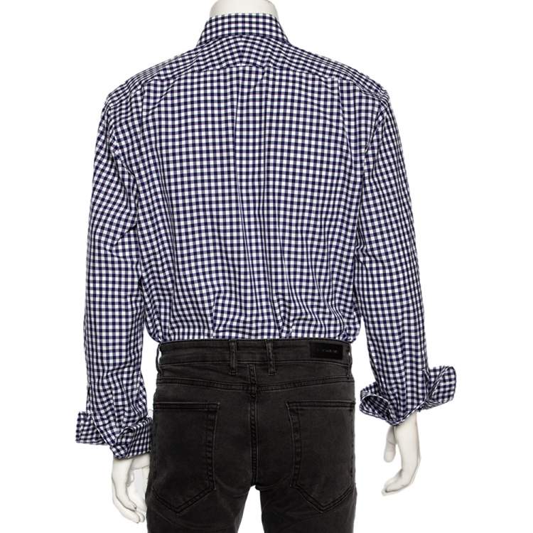 Pre Owned Tom Ford Indigo Gingham Checkered Cotton Button Front Shirt L