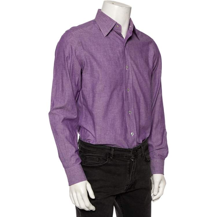 Pre Owned Tom Ford Purple Chambray Cotton Button Front Shirt L