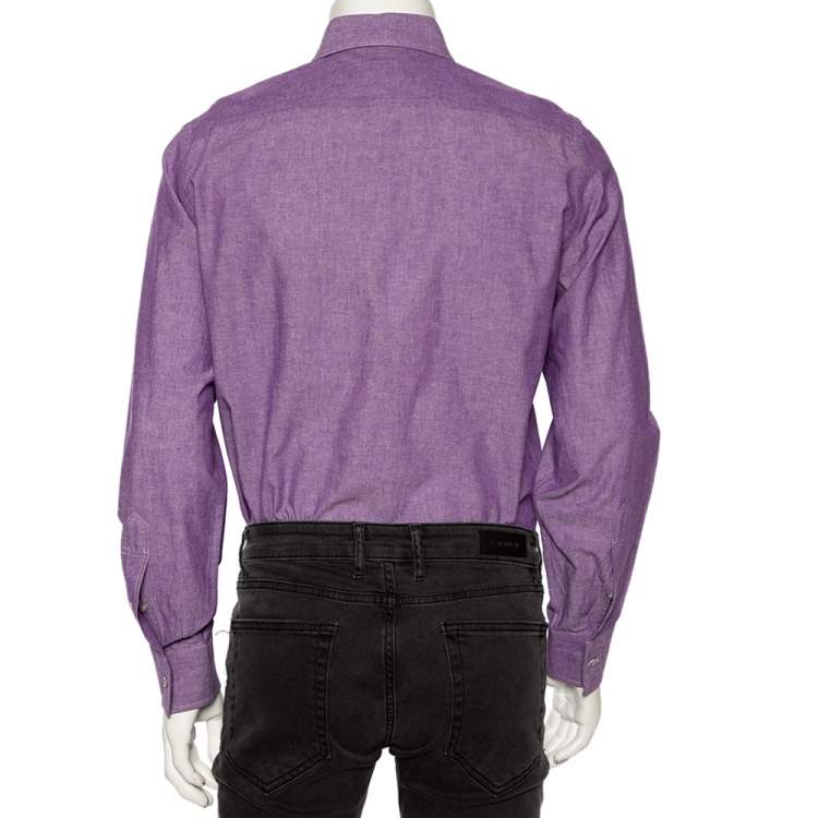 Pre Owned Tom Ford Purple Chambray Cotton Button Front Shirt L