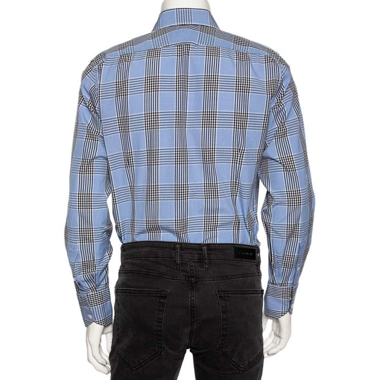 Pre Owned Tom Ford Blue Glen Checkered Cotton Button Front Shirt L