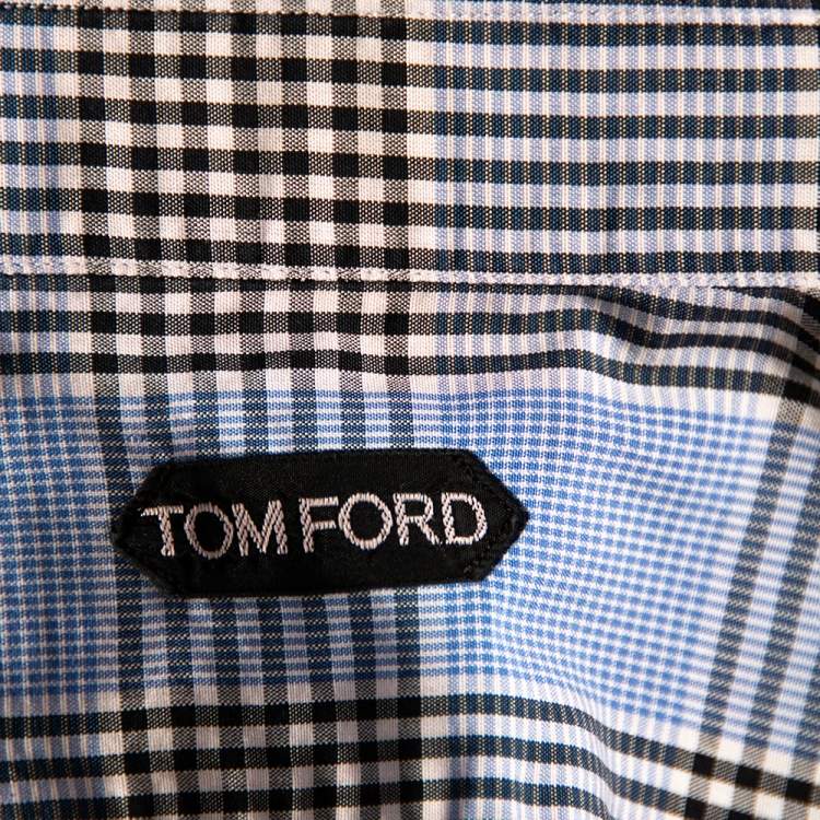 Pre Owned Tom Ford Blue Glen Checkered Cotton Button Front Shirt L