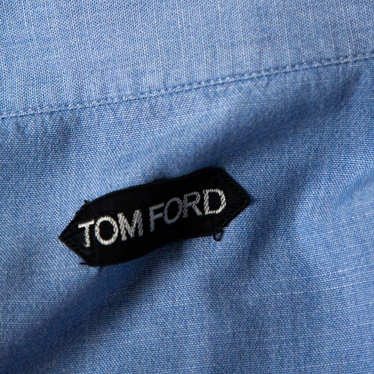 Pre Owned Tom Ford Light Blue Chambray Cotton Patch Pocket Detailed Button Front Shirt XL