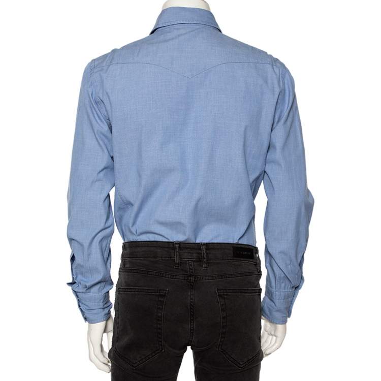 Pre Owned Tom Ford Light Blue Chambray Cotton Patch Pocket Detailed Button Front Shirt XL