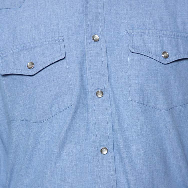 Pre Owned Tom Ford Light Blue Chambray Cotton Patch Pocket Detailed Button Front Shirt XL