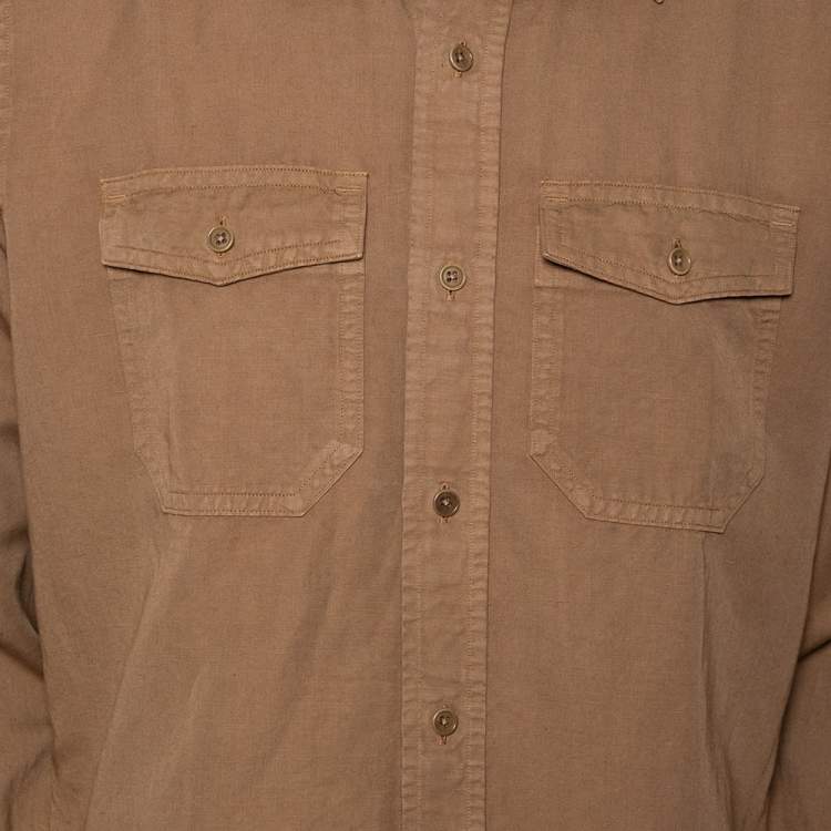 Pre Owned Tom Ford Light Brown Linen Patch Pocket Detailed Button Front Shirt XL