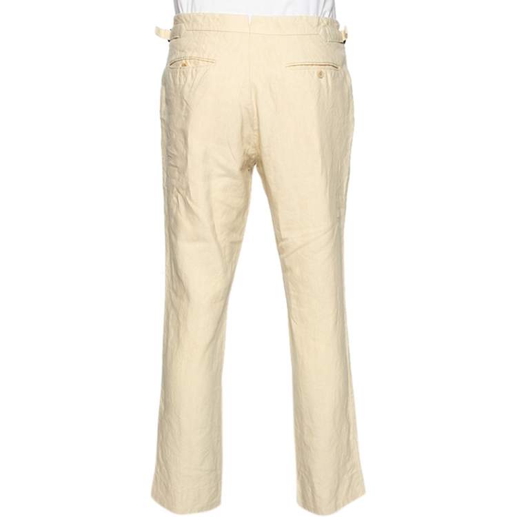 مملوكة مسبقًا Tom Ford Cream Linen Buckle Waist Detailed Pants XL