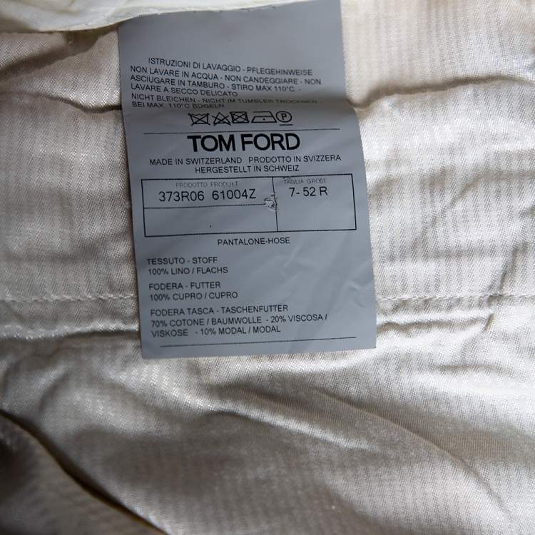 مملوكة مسبقًا Tom Ford Cream Linen Buckle Waist Detailed Pants XL