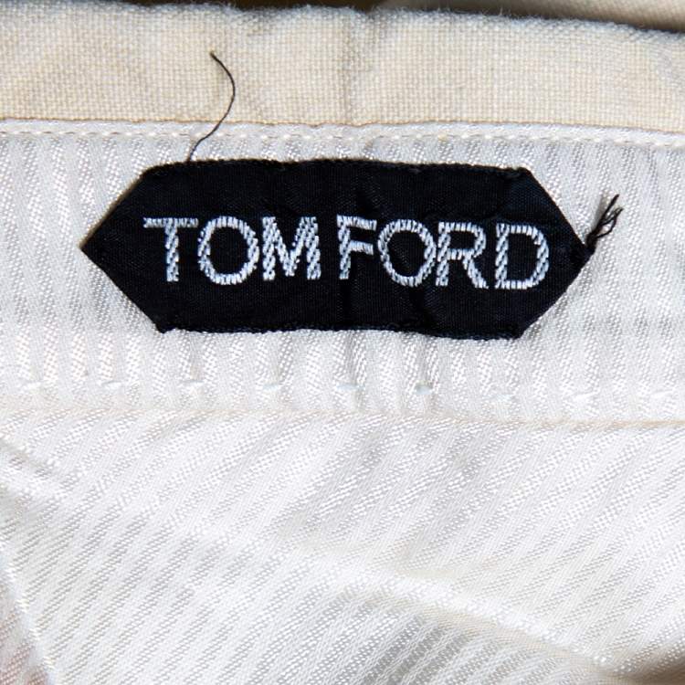 مملوكة مسبقًا Tom Ford Cream Linen Buckle Waist Detailed Pants XL