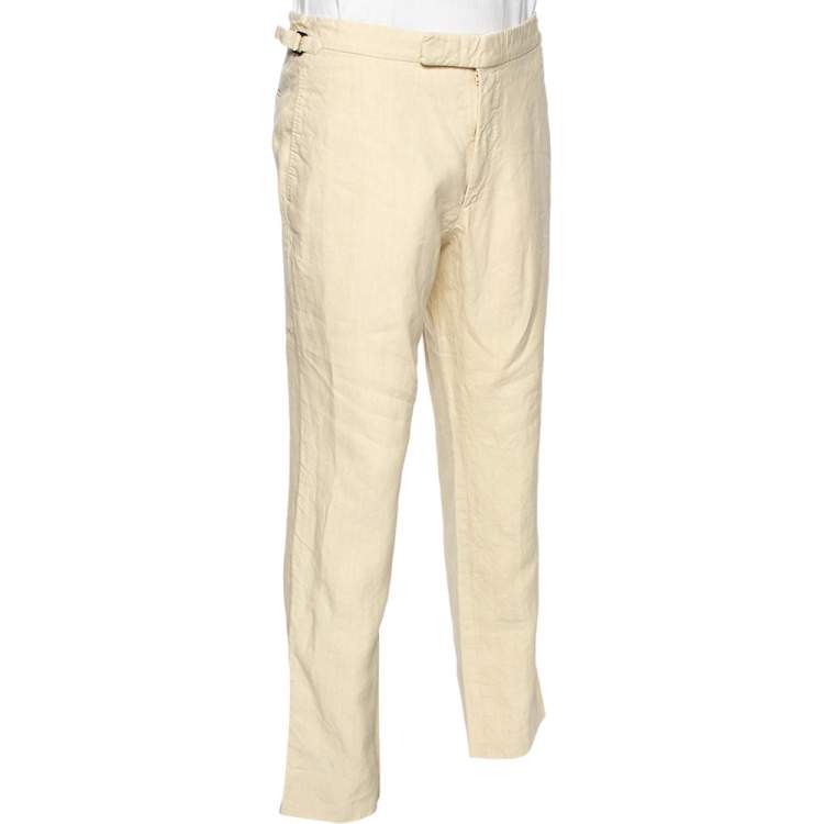 مملوكة مسبقًا Tom Ford Cream Linen Buckle Waist Detailed Pants XL
