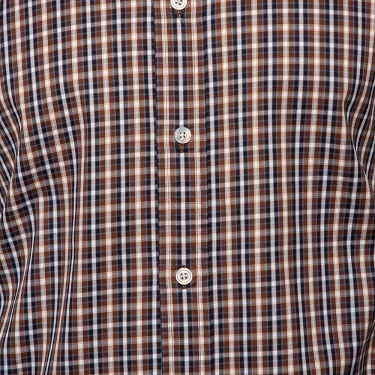 Pre Owned Tom Ford Brown Checkered Cotton Button Front Shirt S
