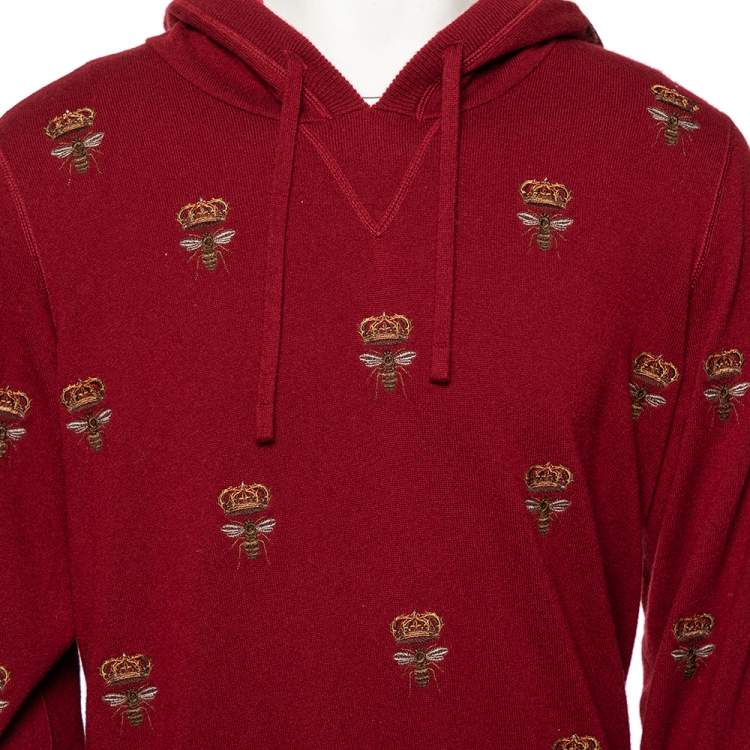 Pre Owned Dolce & Gabbana Maroon Cashmere Bee & Crown Embroidered Hoodie XL