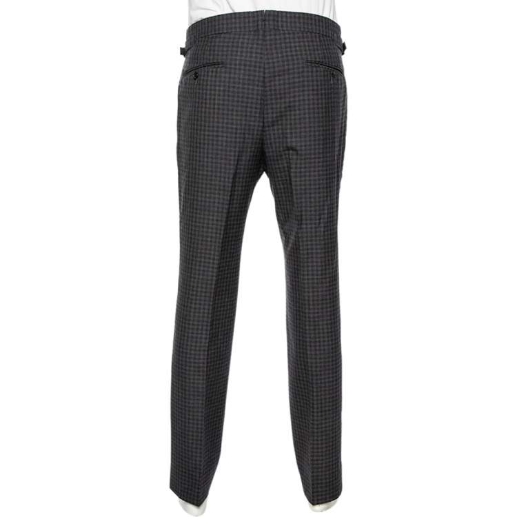 Pre Owned Tom Ford Grey Checkered Wool Straight Leg Pants L