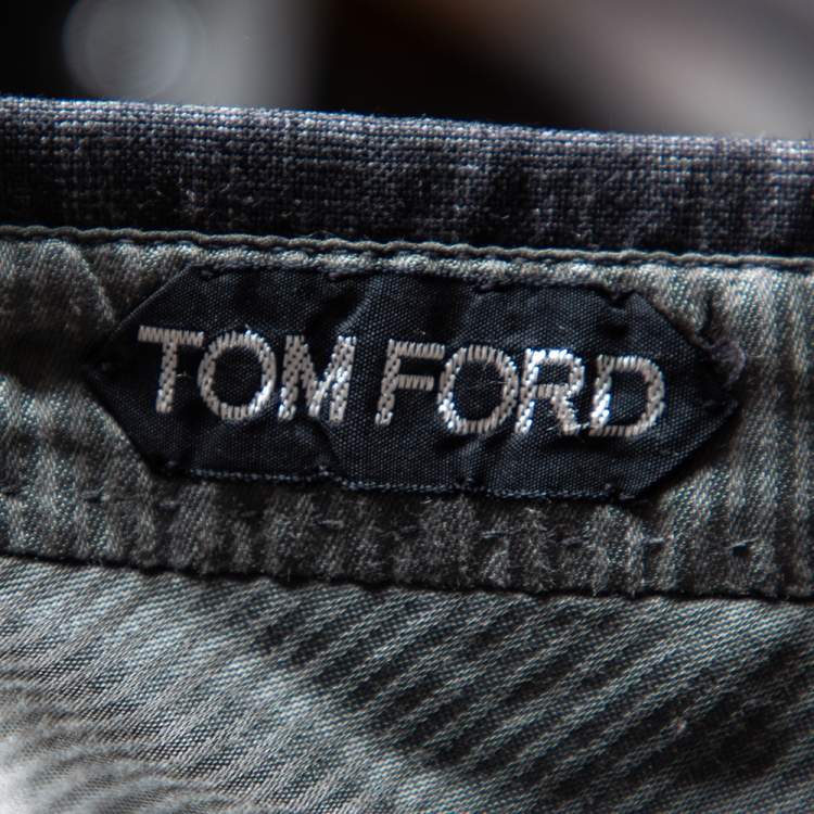 Pre Owned Tom Ford Grey Checkered Wool Straight Leg Pants L