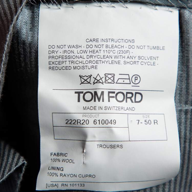 Pre Owned Tom Ford Grey Checkered Wool Straight Leg Pants L