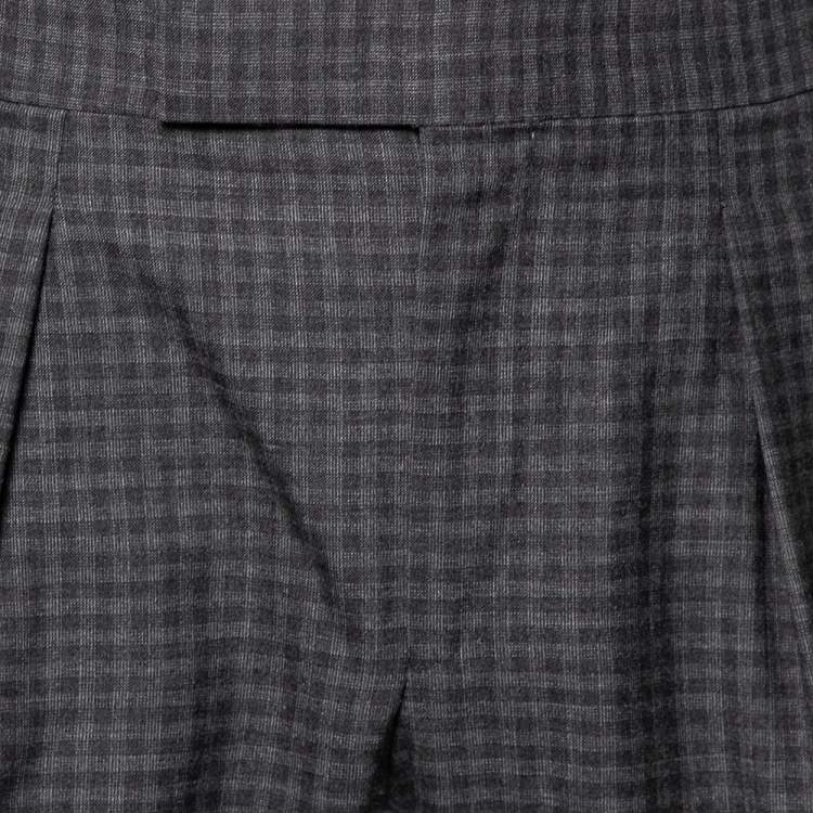 Pre Owned Tom Ford Grey Checkered Wool Straight Leg Pants L