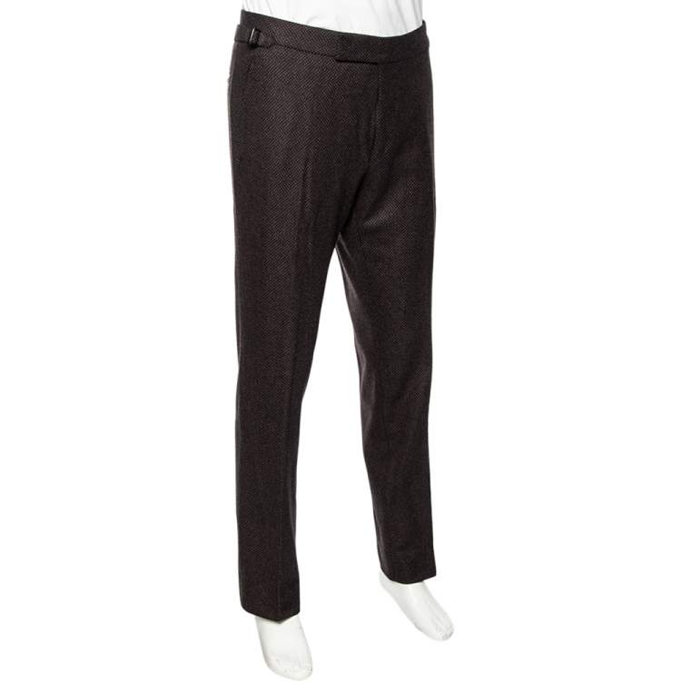Pre Owned Tom Ford Black Patterned Cashmere & Wool Straight Leg Pants L