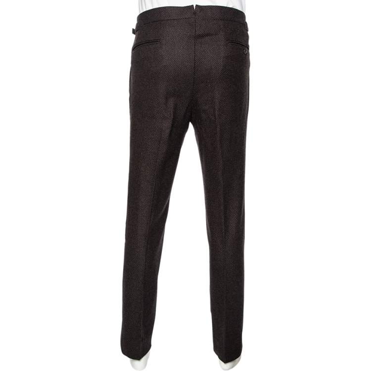 Pre Owned Tom Ford Black Patterned Cashmere & Wool Straight Leg Pants L