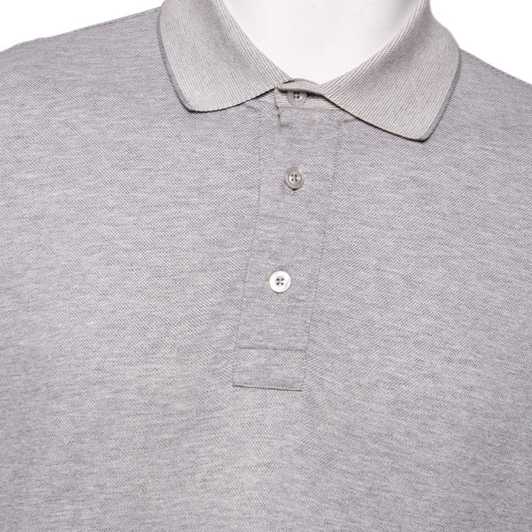 Pre Owned Tom Ford Light Grey Cotton Pique Tonal Polo T-Shirt 3XL