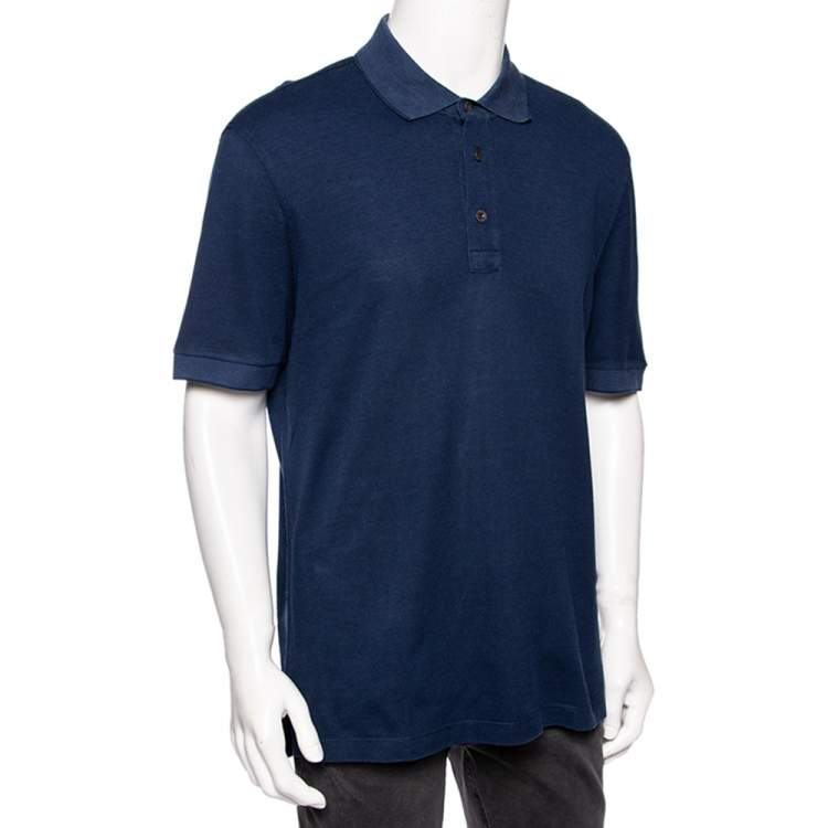 Pre Owned Tom Ford Navy Blue Cotton Pique Polo T-Shirt 3XL
