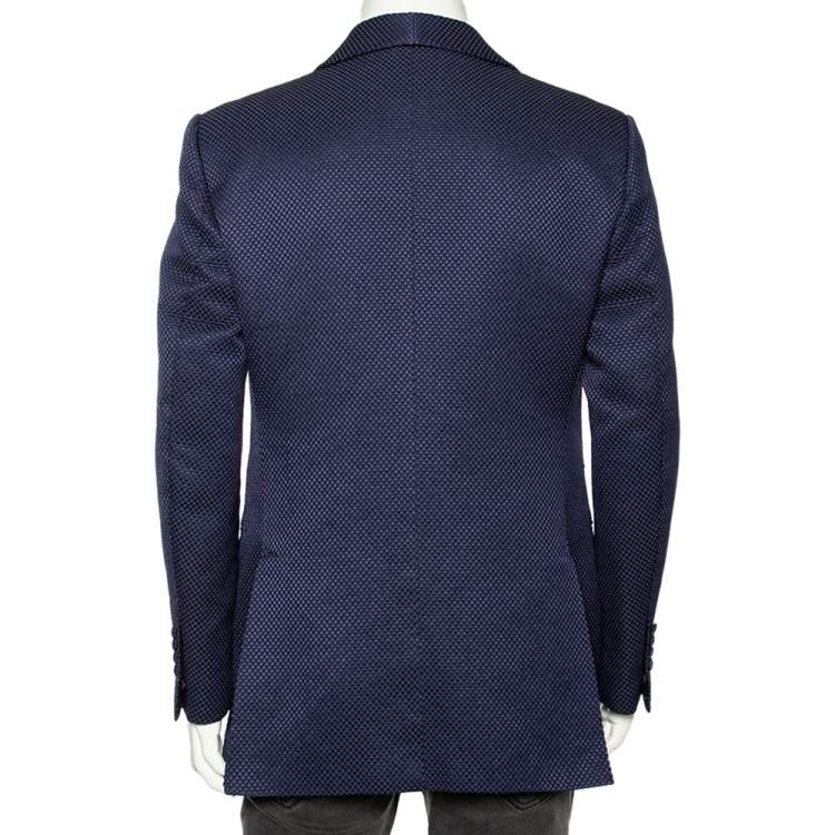 Pre Owned Tom Ford Blue Textured Shelton Cotton & Silk Single Breasted Blazer XXXL 