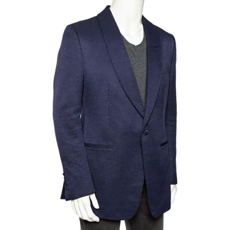 Pre Owned Tom Ford Blue Textured Shelton Cotton & Silk Single Breasted Blazer XXXL 