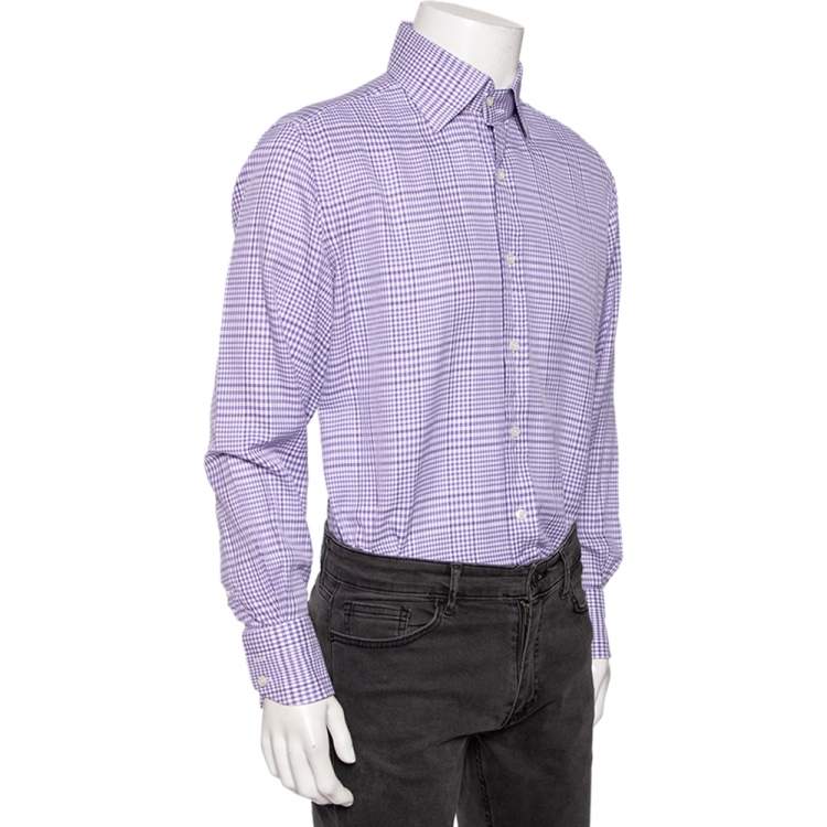 Pre Owned Tom Ford Purple Checkered Cotton Button Front Shirt XXXL