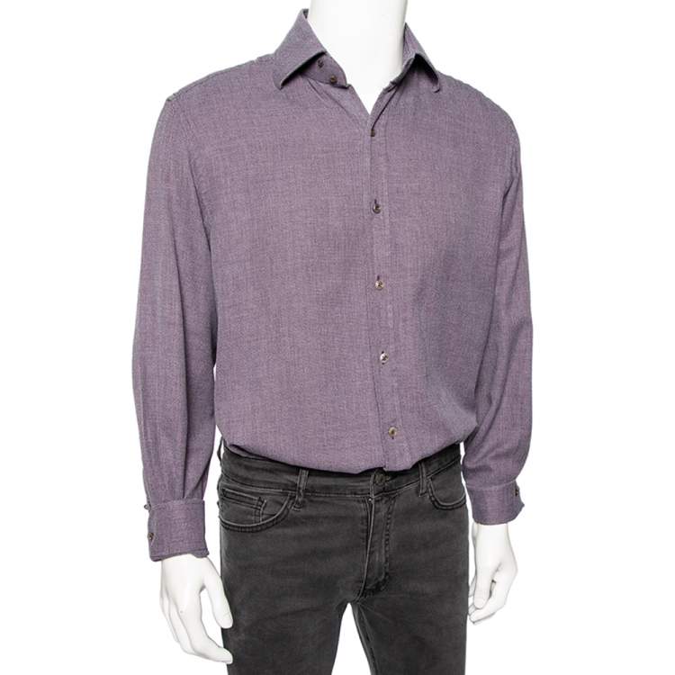 Pre Owned Tom Ford Light Purple Textured Cotton Button Front Shirt XXL