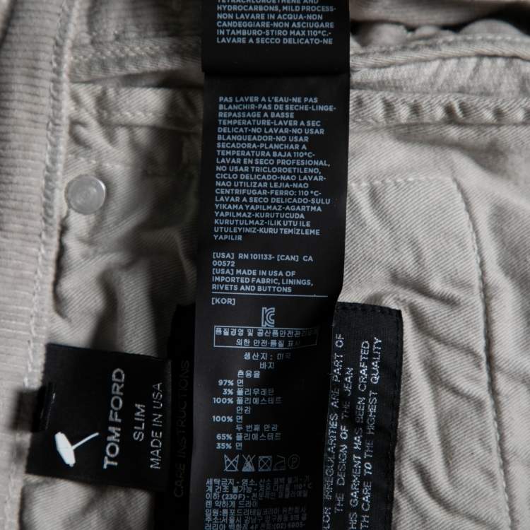 Pre Owned Tom Ford Grey Corduroy Slim Fit Pants L