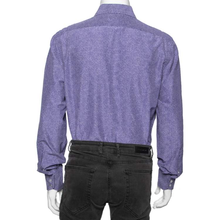 Pre Owned Tom Ford Blue Printed Cotton & Silk Button Front Shirt XL