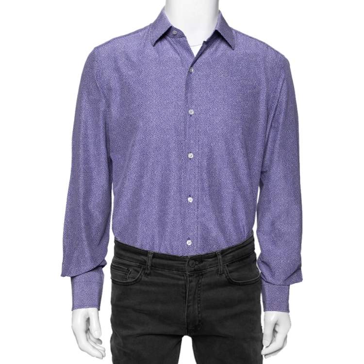 Pre Owned Tom Ford Blue Printed Cotton & Silk Button Front Shirt XL