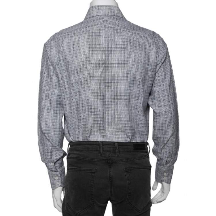 مملوكة مسبقًا Tom Ford Navy Blue Patterned Cotton Button Front Shirt XL
