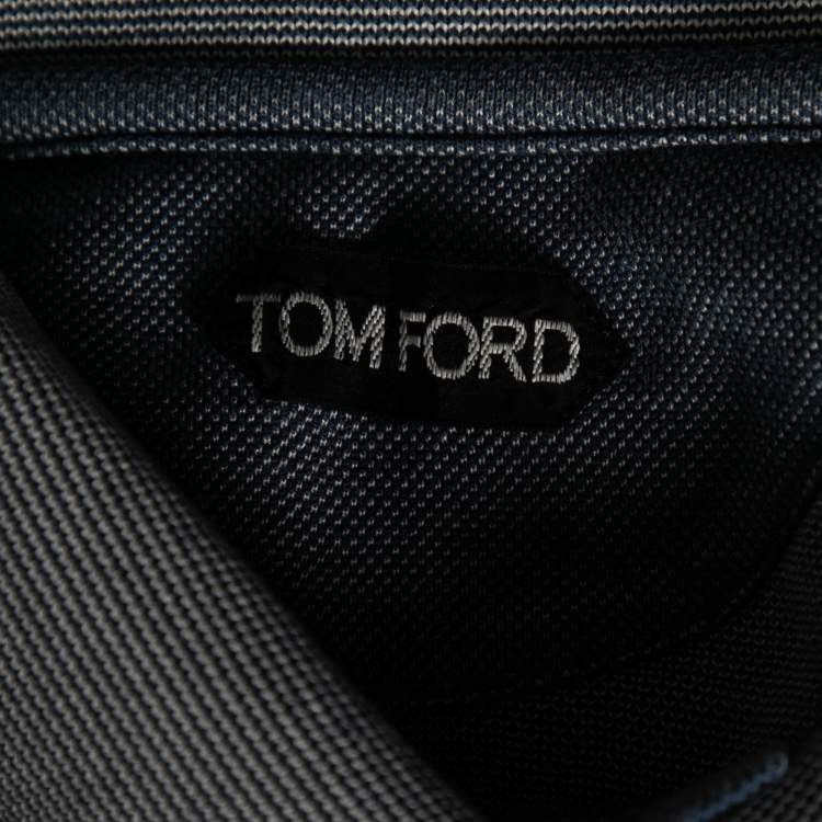 Pre Owned Tom Ford Navy Blue Textured Cotton Polo T-Shirt L