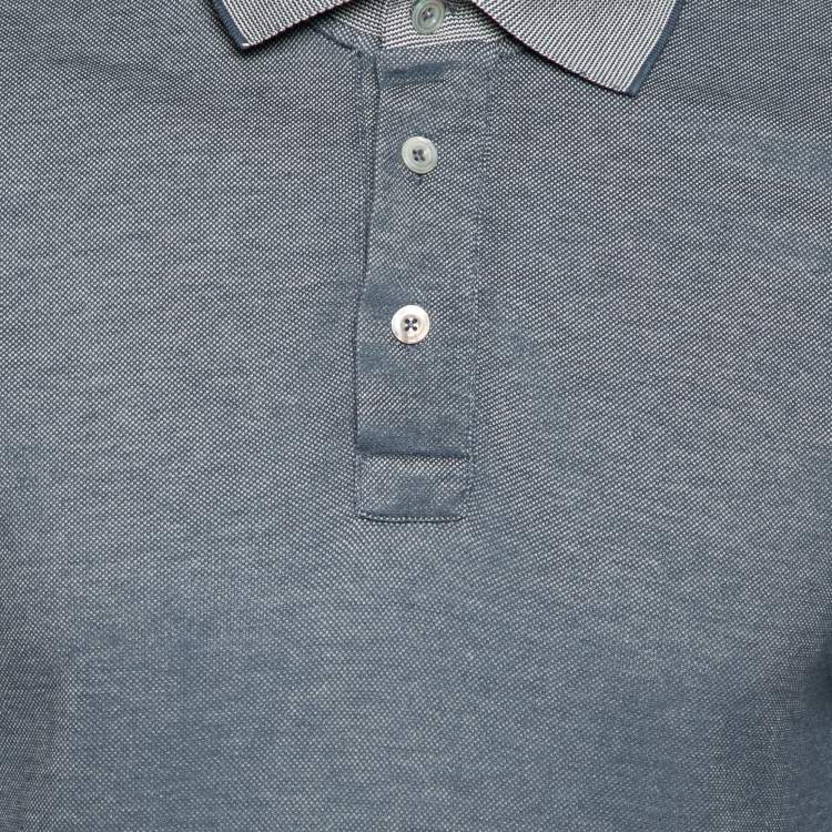 Pre Owned Tom Ford Navy Blue Textured Cotton Polo T-Shirt L