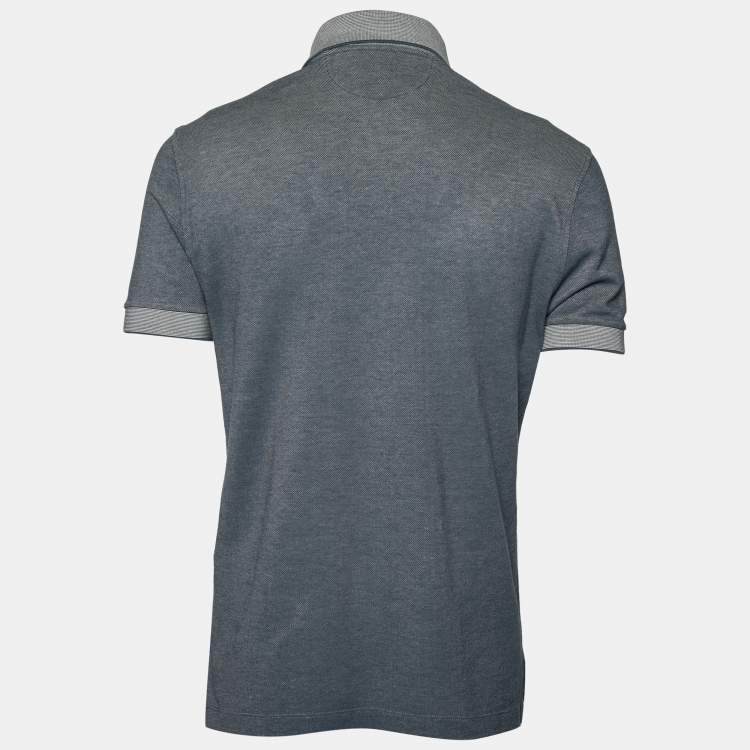 Pre Owned Tom Ford Navy Blue Textured Cotton Polo T-Shirt L