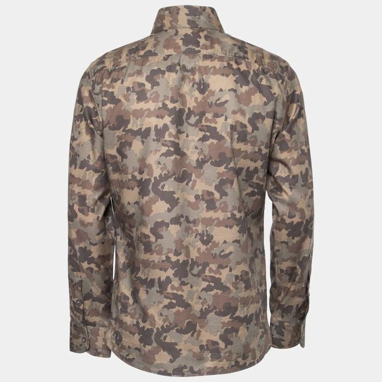 Pre Owned Tom Ford Green Camouflage Print Cotton Button Front Shirt L