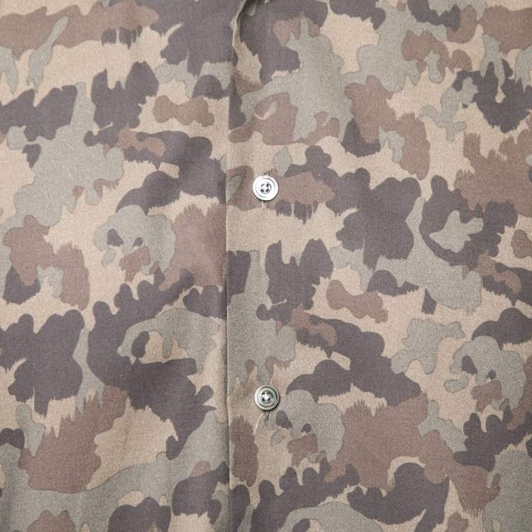 Pre Owned Tom Ford Green Camouflage Print Cotton Button Front Shirt L
