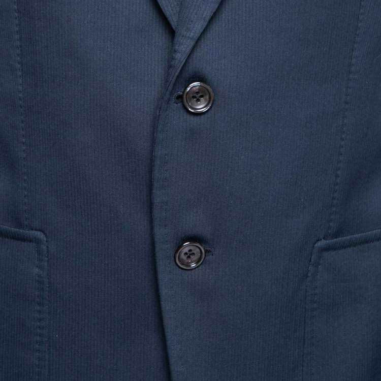 Pre Owned Tom Ford Navy Blue Textured Cotton Single Breasted Blazer L