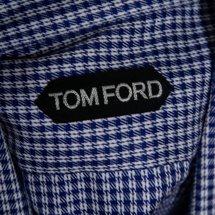 Pre Owned Tom Ford Blue Gingham Check Cotton Button Front  Long Sleeve Shirt M