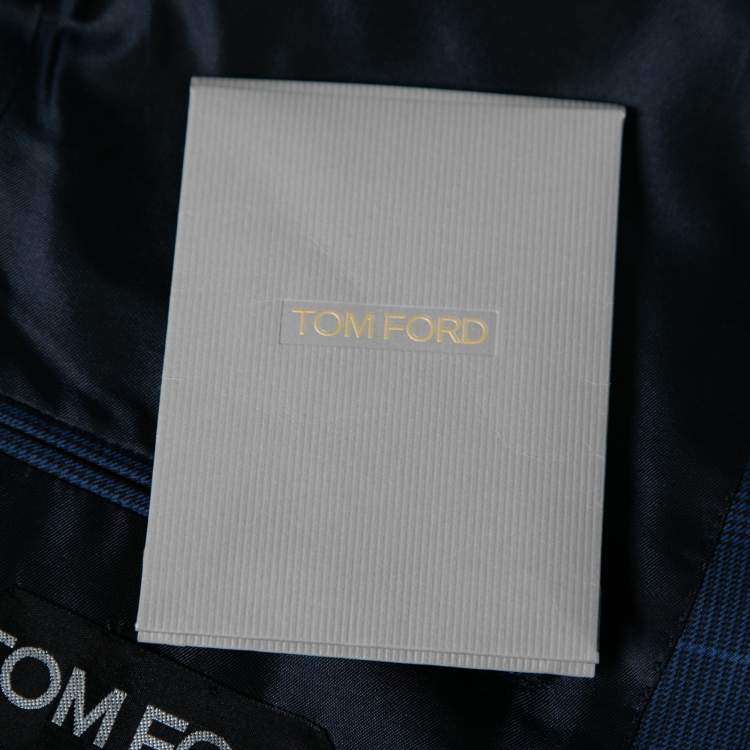 Pre Owned Tom Ford Blue Checkered Wool Button Front Blazer L