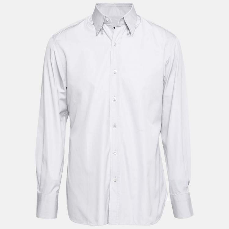 Pre Owned Tom Ford Grey Cotton Long Sleeve Button Front Shirt L