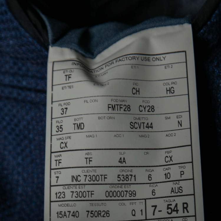 Pre Owned Tom Ford Blue Cashmere Button Front Long Sleeve Blazer XXL