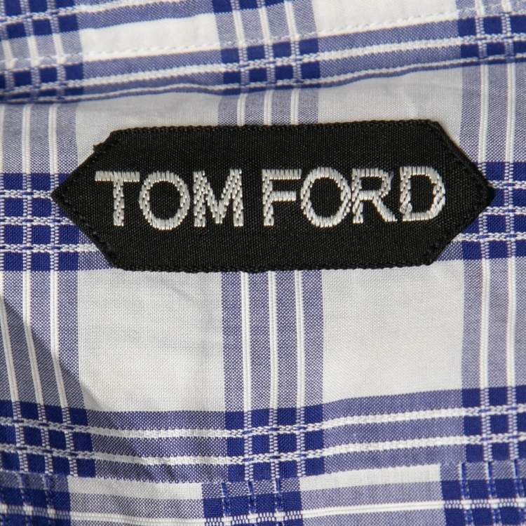 Pre Owned Tom Ford Ink Blue Checkered Cotton Button Front Shirt M