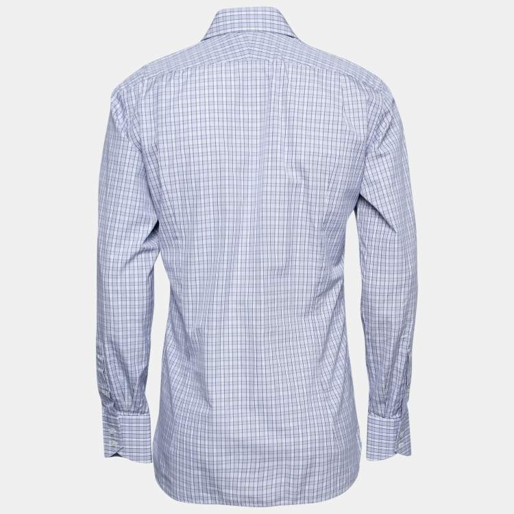 Pre Owned Tom Ford Blue Checkered Cotton Button Front Shirt L